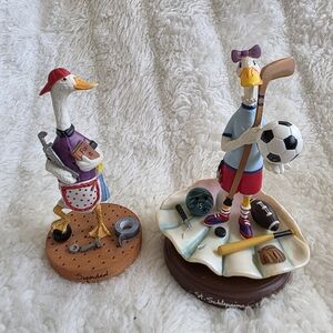 Greenwish Sugared Goose Figurines with Sports Theme.